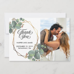 Wedding thank you eucalyptus photo card