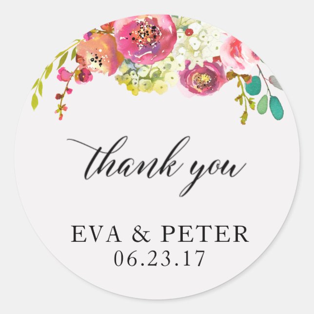 Wedding Thank You Favour Sticker Floral Watercolor (Front)