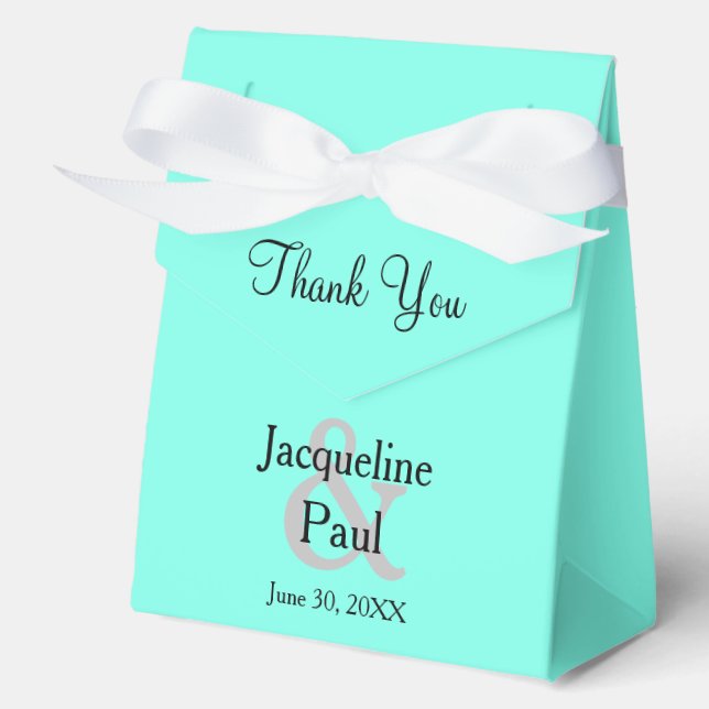 Wedding Thank You Favour Turquoise Blue Name Box (Front)