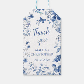 Wedding Thank you gift tag Blue vintage flowers
