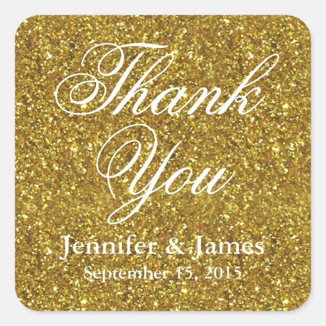 Wedding Thank You Glitter Gold Sticker (Front)