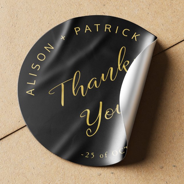 Wedding thank you gold black elegant classic round sticker (Creator Uploaded)