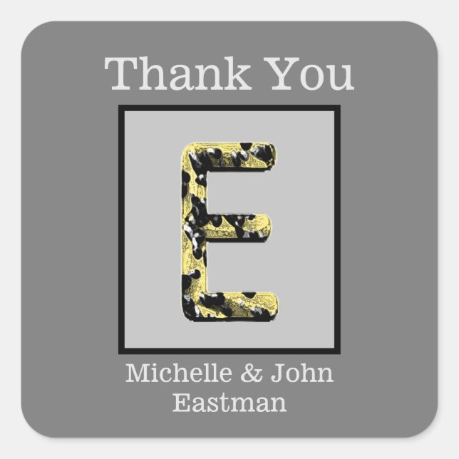 Wedding Thank You Gold Black Letter E Monogram Square Sticker (Front)