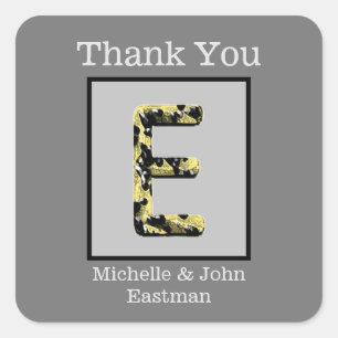Wedding Thank You Gold Black Letter E Monogram Square Sticker