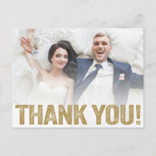 Wedding Thank You Gold Distressed Type On Photo Postcard