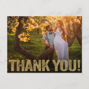 Wedding Thank You Gold Distressed Type On Photo Postcard