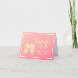 Wedding Thank You Gold Pineapple Couple Pink Roses Card