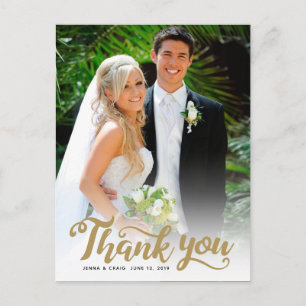 Wedding Thank You Gold Script Over Photo Postcard
