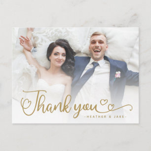 Wedding Thank You   Gold Script Over Photo Postcard