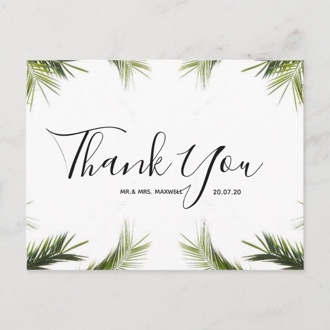 Wedding Thank You | Green Tropical Script Postcard (Front)