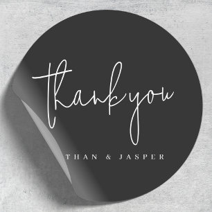 Wedding Thank You Handwritten Black Classic Round Sticker