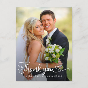 Wedding Thank You   Handwritten Script Over Photo Postcard