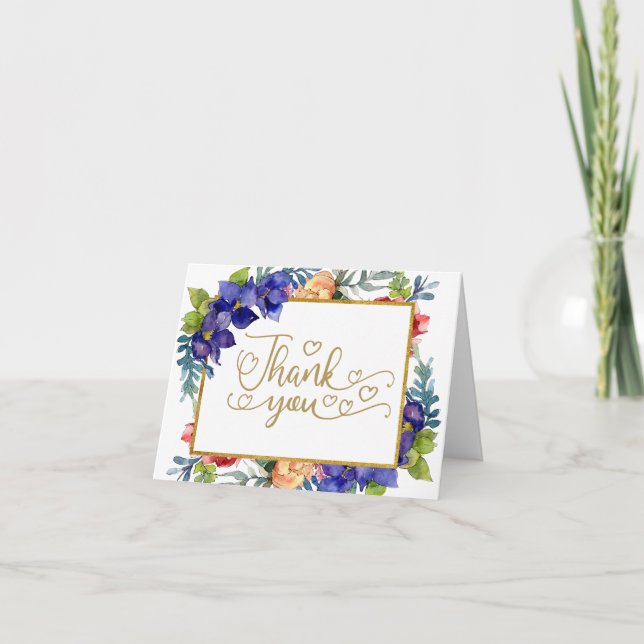 Wedding Thank You | Happiness Watercolor Floral Card (Front)