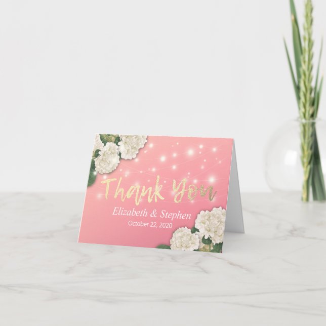 Wedding Thank You Hydrangea Flowers String Lights Card (Front)