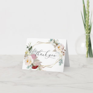 Wedding Thank You    Ivory and Burgundy Floral Card