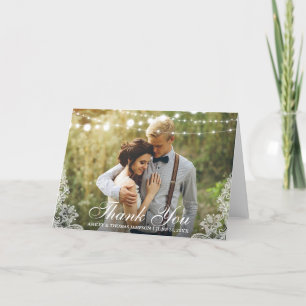 Wedding Thank You Lace String Lights Photo Fold Card