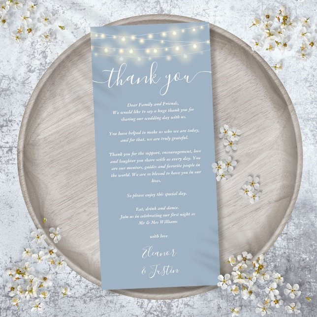 Wedding Thank You Lights Dusty Blue Place Card (Wedding Thank You Lights Dusty Blue Place Card)