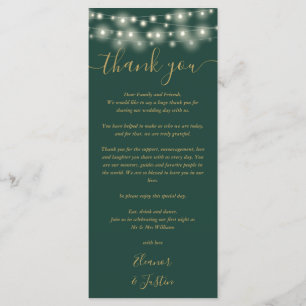 Wedding Thank You Lights Green And Gold Place Card