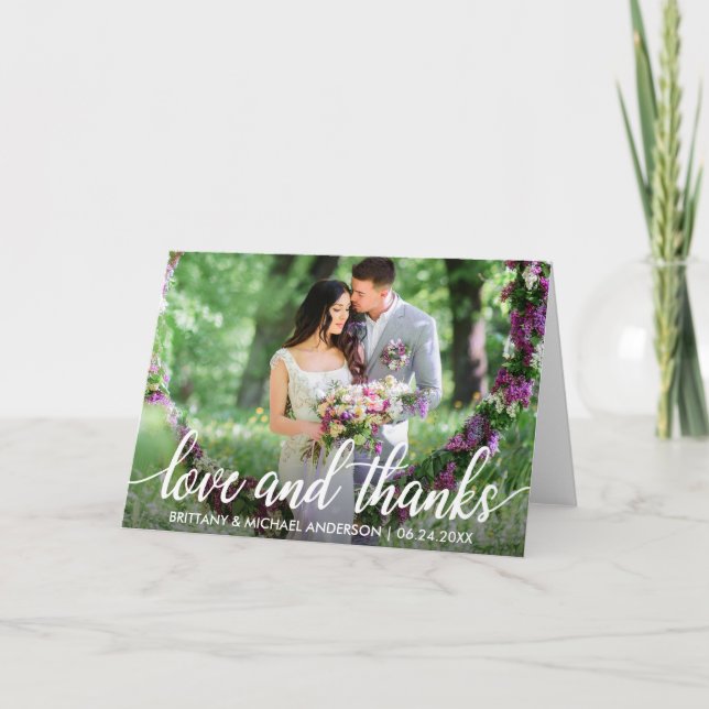Wedding Thank You Love and Thanks Photo Fold Card (Front)