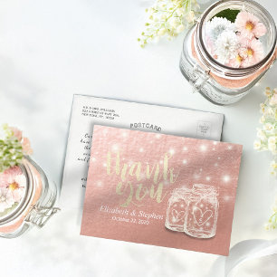 Wedding Thank You Mason Jar String Light Rose Gold Postcard