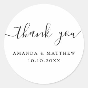 Wedding Thank You Minimalist Calligraphy Favour Classic Round Sticker