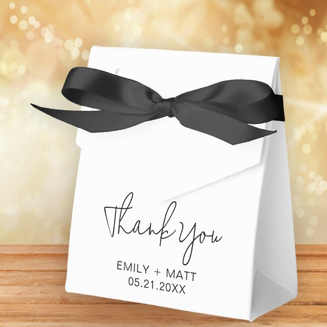 Wedding Thank You Modern Black Script Favour Boxes (Stylishly Personalize with Your Custom Names & Date.)