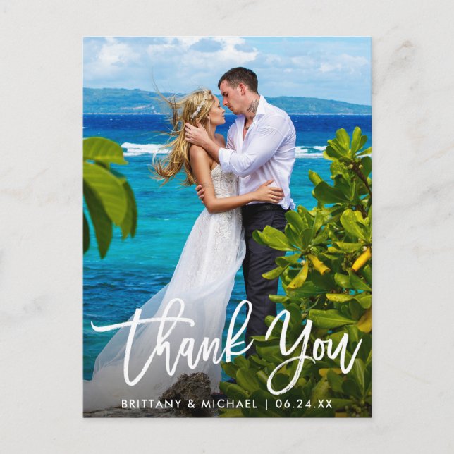 Wedding Thank You Modern Brush Script Photo Postcard (Front)