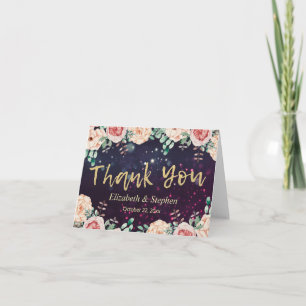 Wedding Thank You Modern Floral Purple Gold Script