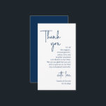 Wedding Thank you, Modern Navy Blue Script Enclosure Card<br><div class="desc">Say "thank you" to your wedding guests in style with these elegant and heartfelt cards. Each card features a beautiful design and a thoughtful message of gratitude to express your appreciation for your loved ones' presence on your special day. The front of the card features a stunning Navy blue "to...</div>