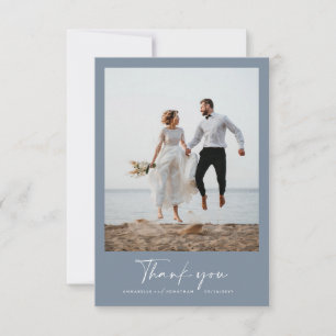 Wedding thank you modern photo minimal dusty blue invitation