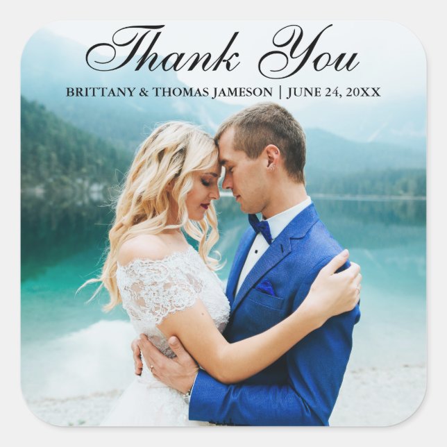 Wedding Thank You Modern Photo Stickers BT Sq (Front)