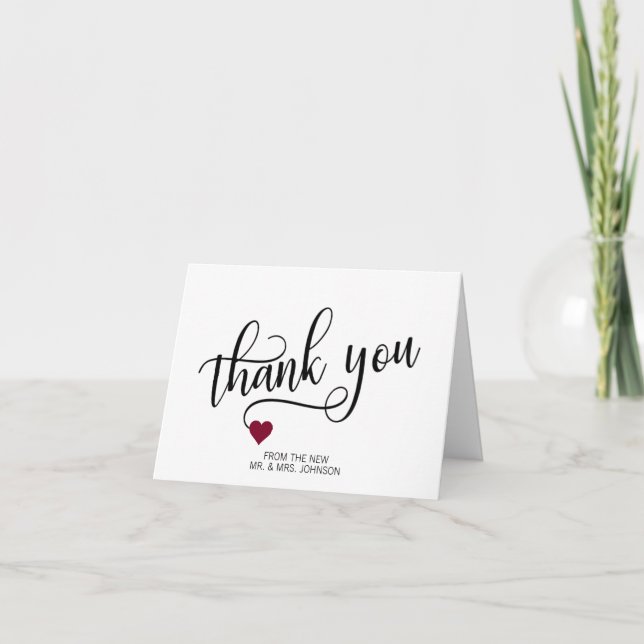 Wedding Thank You Modern Red Burgundy Card (Front)