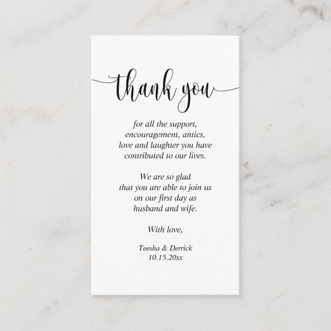 Wedding Thank you, Modern Script Enclosure Card (Front)