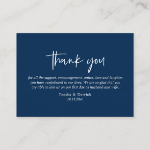 Wedding Thank you, Modern Simple Script Navy Blue Enclosure Card
