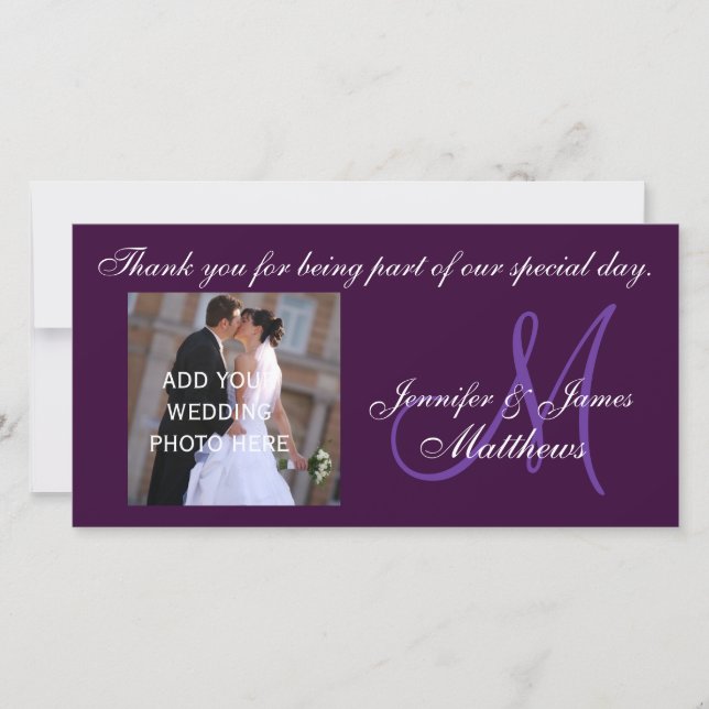 Wedding Thank You Monogram Message Purple (Front)