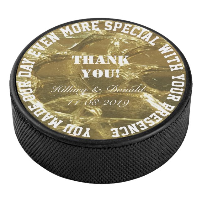 Wedding Thank You Names Couple Date Gold Bridal Hockey Puck (3/4)