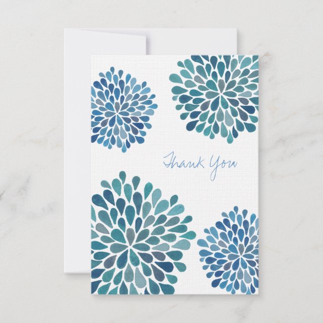 Wedding Thank You Note Blue Blooms Flower Cards (Front)