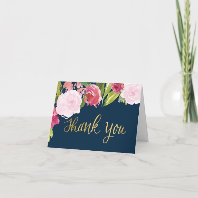 Wedding Thank You Note Card - Navy and Gold (Front)
