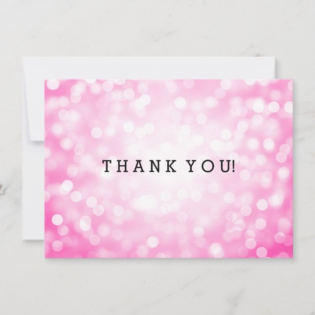 Wedding Thank You Note Pink Glitter Lights Card (Front)