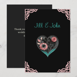 Wedding Thank You Note – Turquoise & Pink Quilled  Card