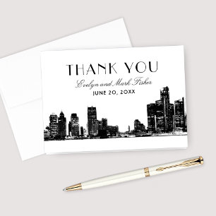 Wedding Thank You Notes   Art Deco Detroit Skyline
