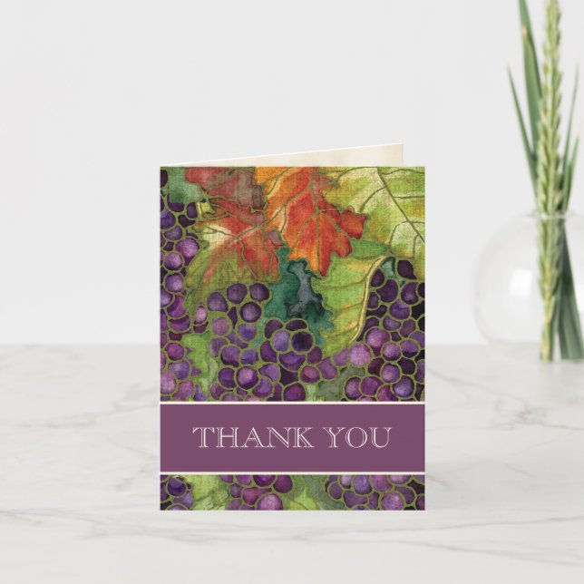 Wedding Thank You Notes, Autumn Grape Leaf Card (Front)