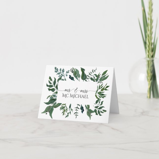 Wedding Thank You Notes Emerald Forest Foliage (Front)