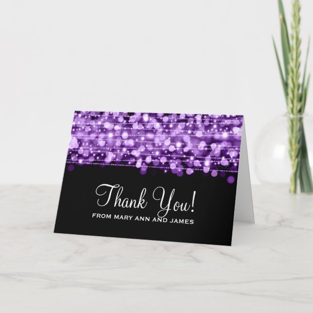 Wedding "Thank you" Party Sparkles Purple Thank You Card (Front)