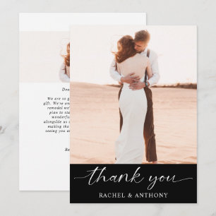 Wedding Thank You Photo Black White Minimal Card