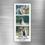 Wedding Thank You Photo Booth Strip Fridge Magnet<br><div class="desc">Custom wedding thank you favours. Fridge magnet designed as a photo booth strip and personalised with 3 photos of the newlyweds, their names or "Mr. and Mrs.", and their wedding date or established year. To change the background colour or the text style, please click on the button to edit it...</div>