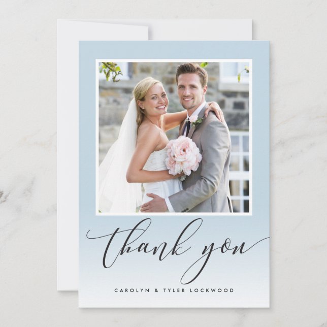 WEDDING THANK YOU photo calligraphy ombre duck egg (Front)