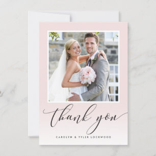 WEDDING THANK YOU photo calligraphy ombre pink Card