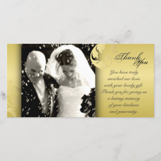 Wedding Thank You Photo Card - Black Gold Texture