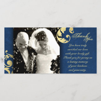 Wedding Thank You Photo Card - Blue Gold Texture